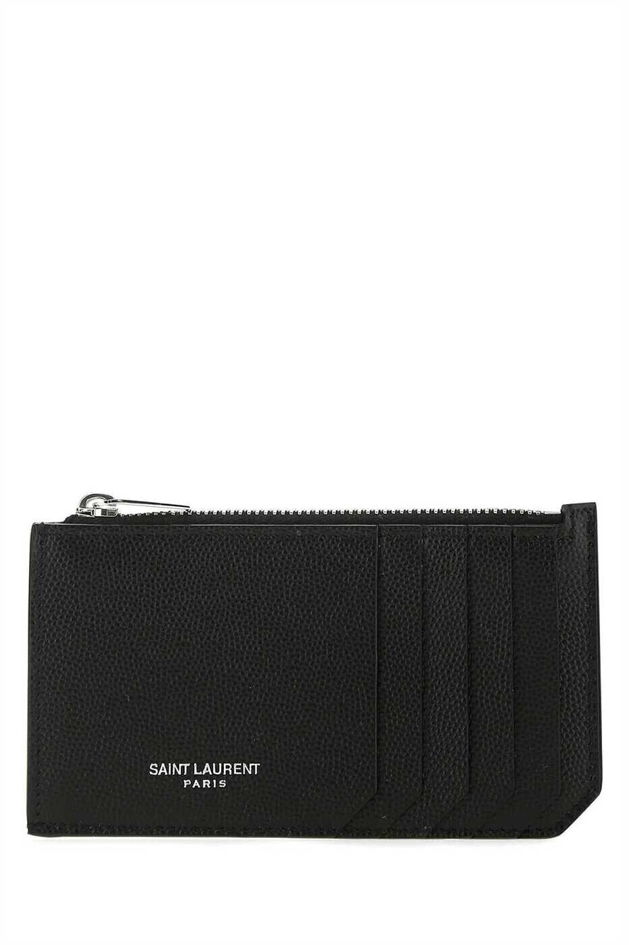 Saint Laurent Cassandre Leather Card Holder Black